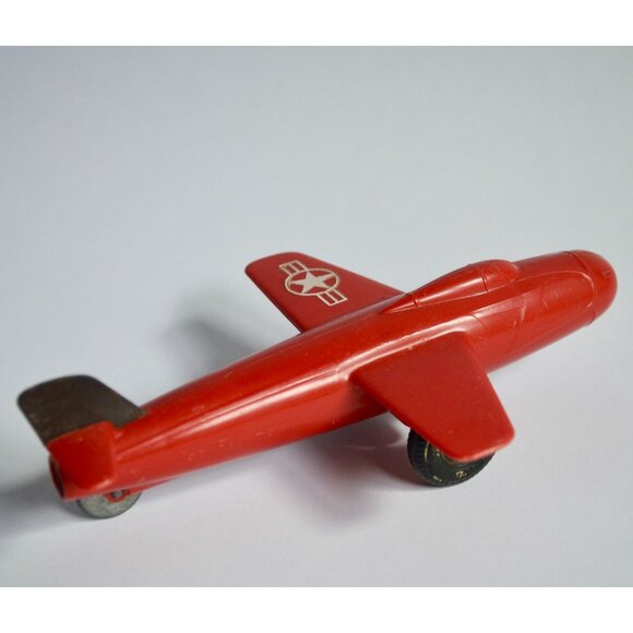 Vintage Marx Toy Pull Rudder Airplane Bell X-1 Experimental Jet Red - Picture 5 of 7